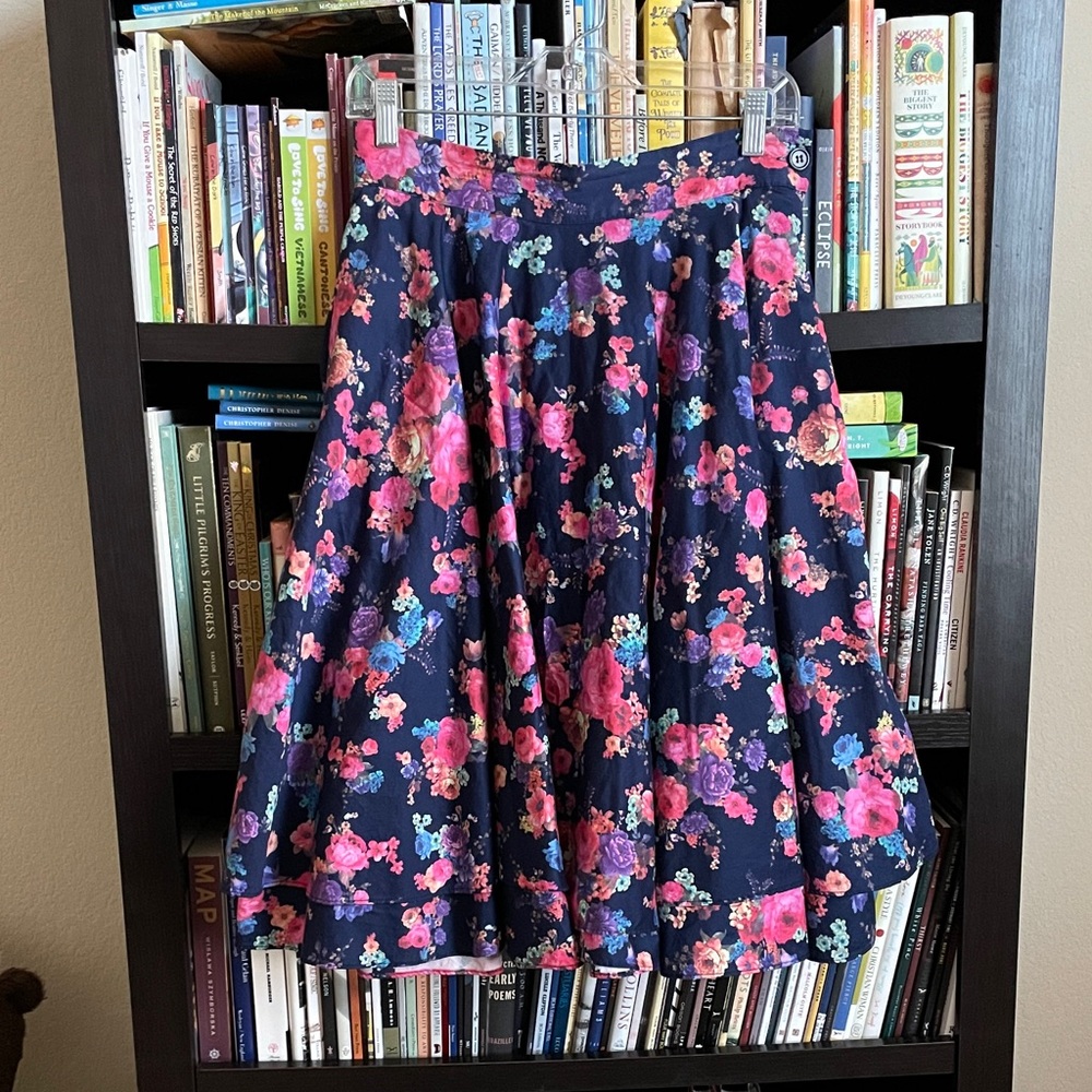 Floral A-Line Skirt - Navy and Pink
